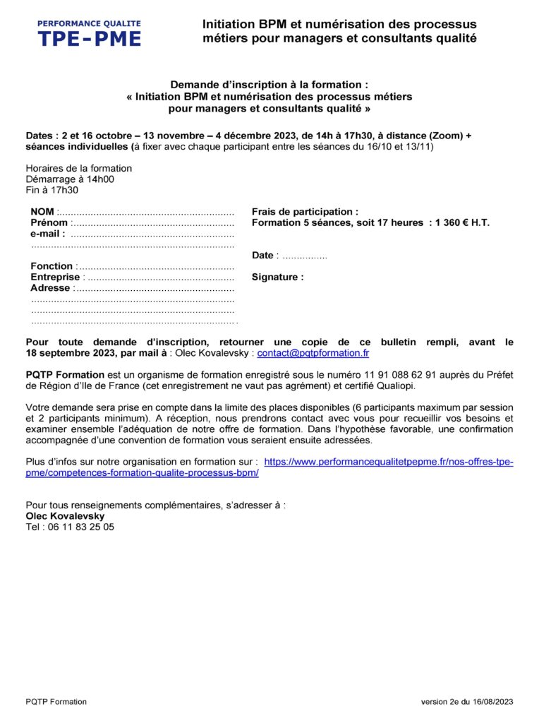 Inscription initiation BPM